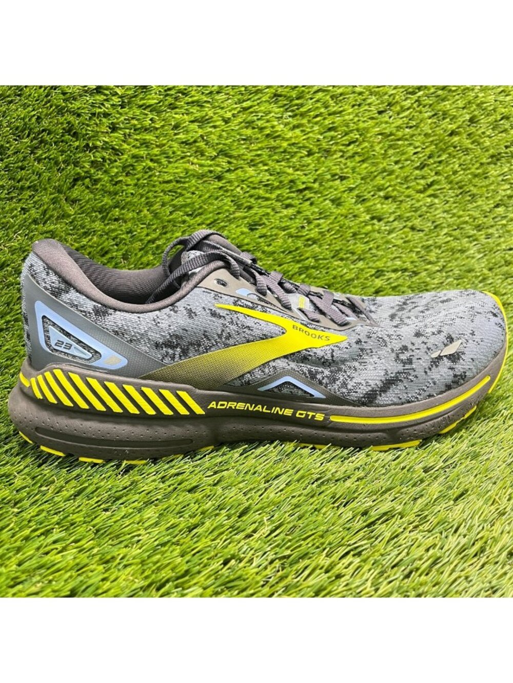 Brooks Adrenaline GTS 23 Mens Size 11.5 Gray Blue Yellow Running Shoes Sneakers